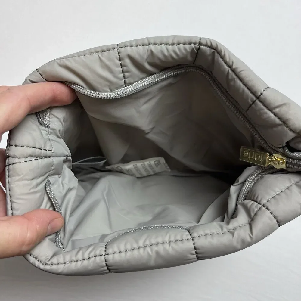 New Tarte Puffy Makeup Bag Slate Gray Quilted Cosmetic Bag 9x7 Travel Zip